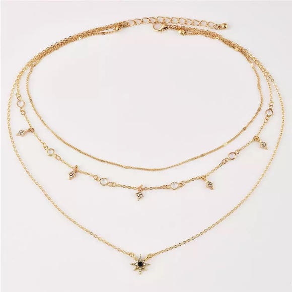 ‼️3/$30 Boho Multilayer Crystal Star Gold Necklace - Picture 2 of 5